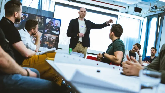 Marian Kamenistak speaking at an engineering leadership event.