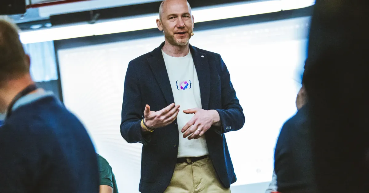 Marian Kamenistak speaking at an engineering leadership event.